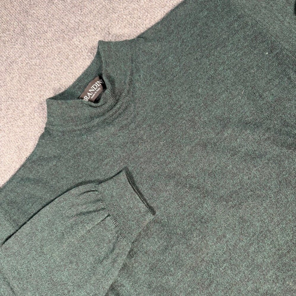Brandini Mens Mock Neck Sweater Large Green Made in Italy Long Sleeve #4568